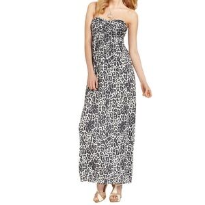 GUESS Leopard Print Strapless Maxi Dress Black White Animal Print Medium